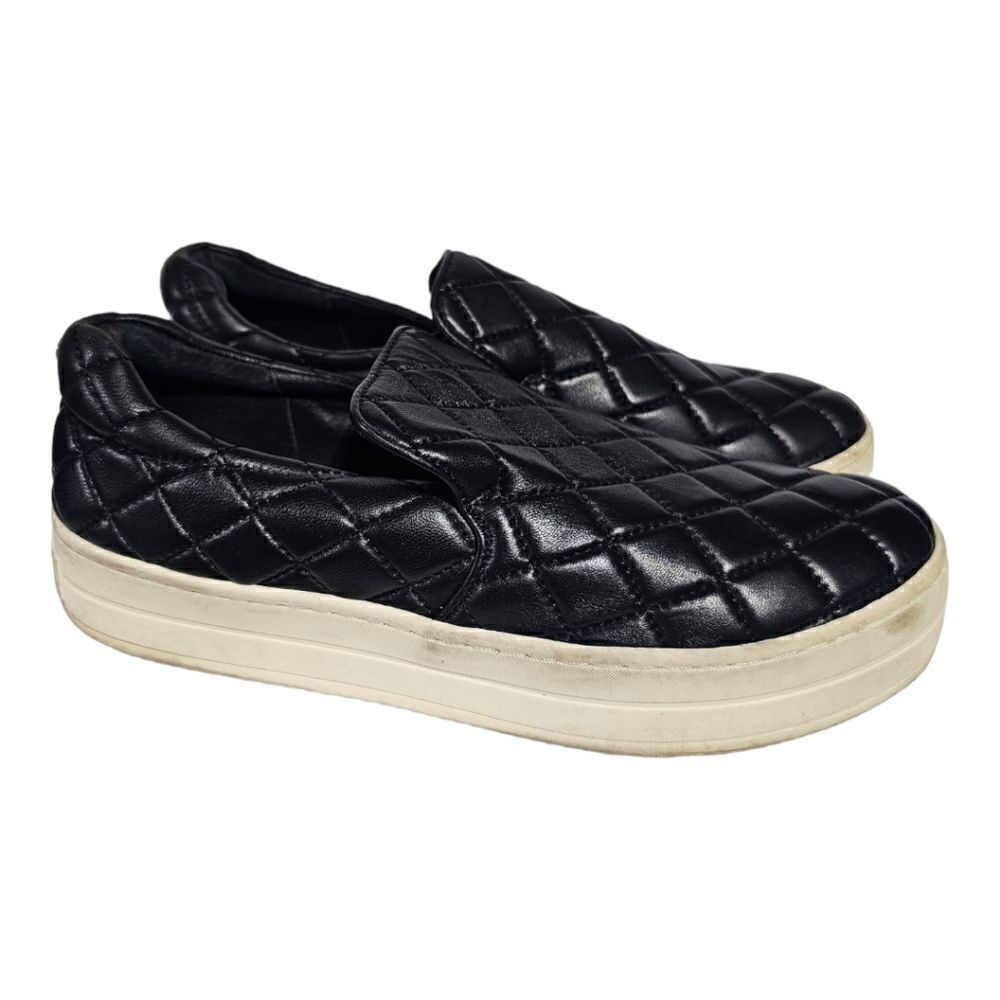 J/SLIDES‎ Black Leather Quilted Slip On Sneakers - Size 8 1/2